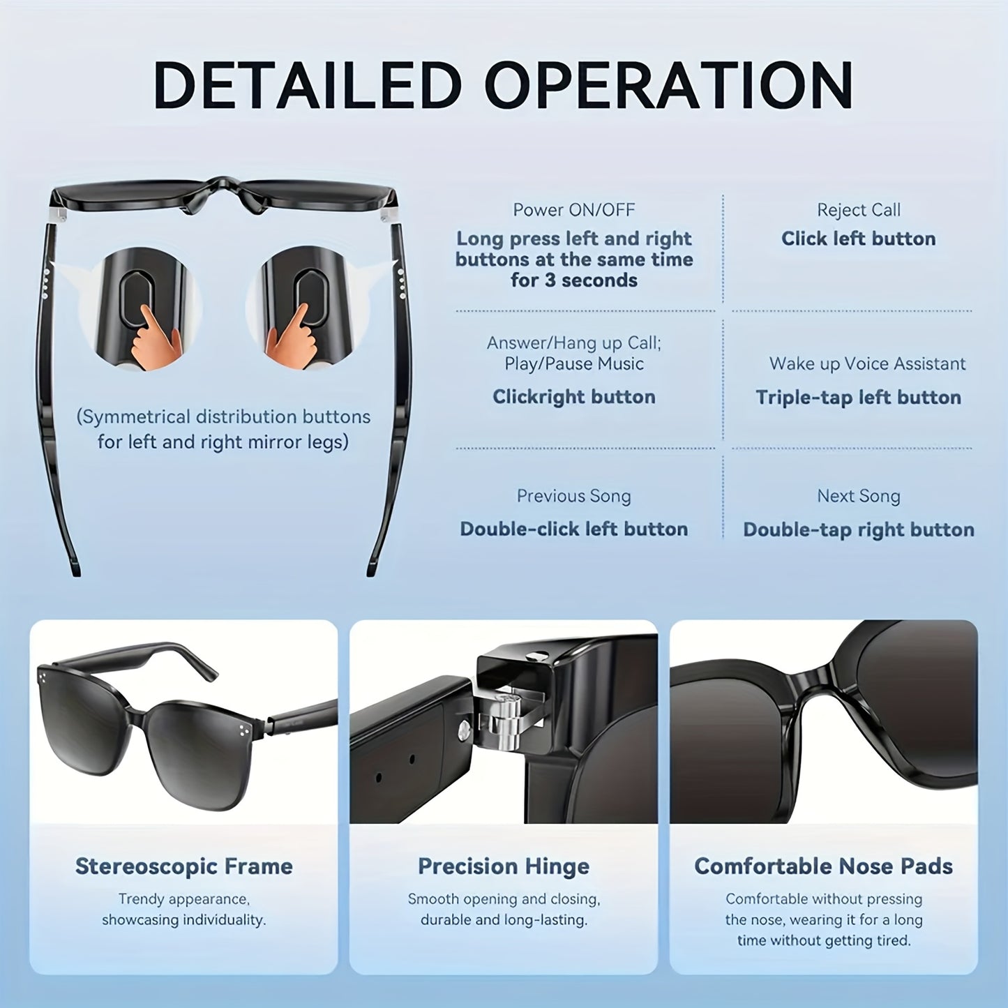 Smart Wireless Glasses 5.3 with HD Lens and HiFi Sound