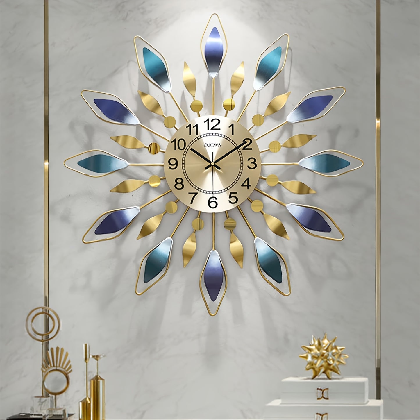 Light Luxury Medieval Silent Ticking Clock Large Metal Wall Clock Decoration Modern Home Decor for Living Room Bedroom Dining Room Office