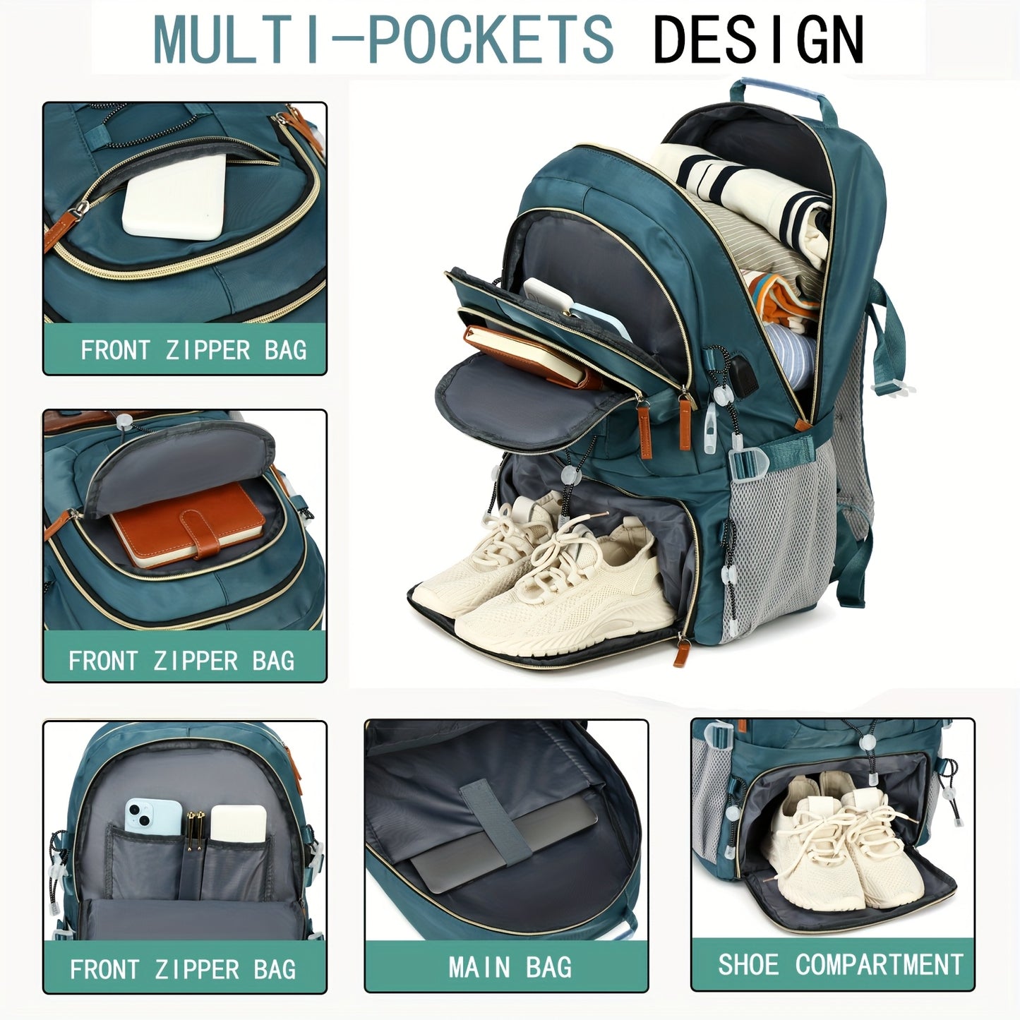 Lightweight 40L Travel Backpack with USB Charging Port