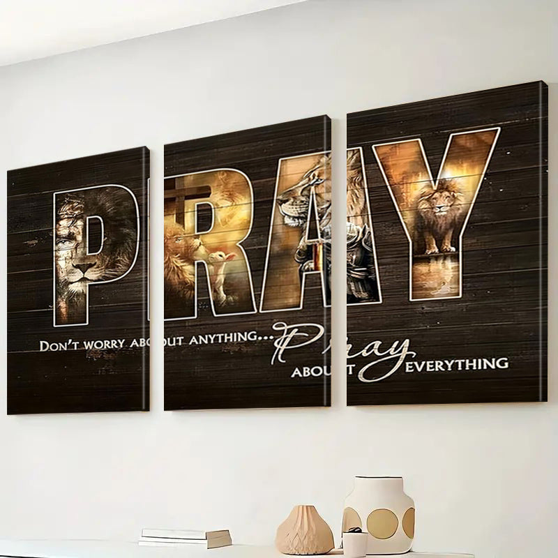 3pcs Set Renaissance Style Lion Canvas Wall Art Modern Fashion Frame Poster Print Wooden Frame Indoor Outdoor Decoration Suitable for Living Room Bedroom Bathroom Autumn Winter Theme