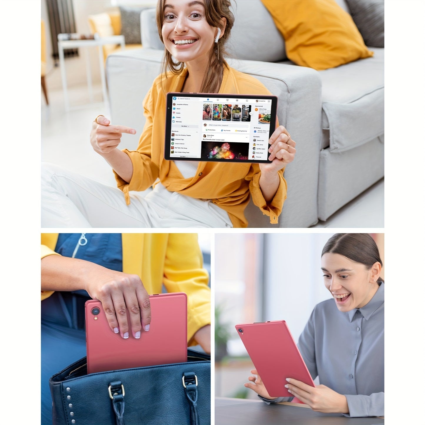 Pink Android 12 Tablet 10 Inch Quad-Core 4GB RAM M10 Model
