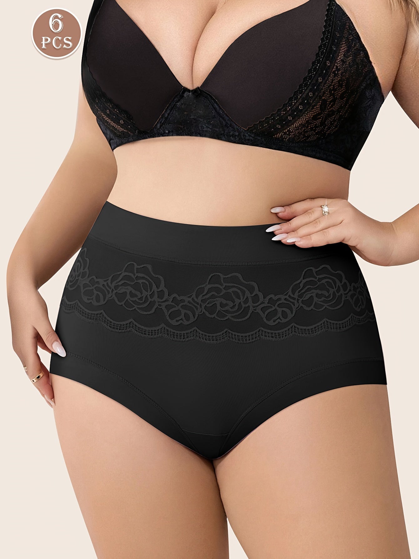 Soft Plus Size Women's Elegant Panties, with Solid Contrast Lace