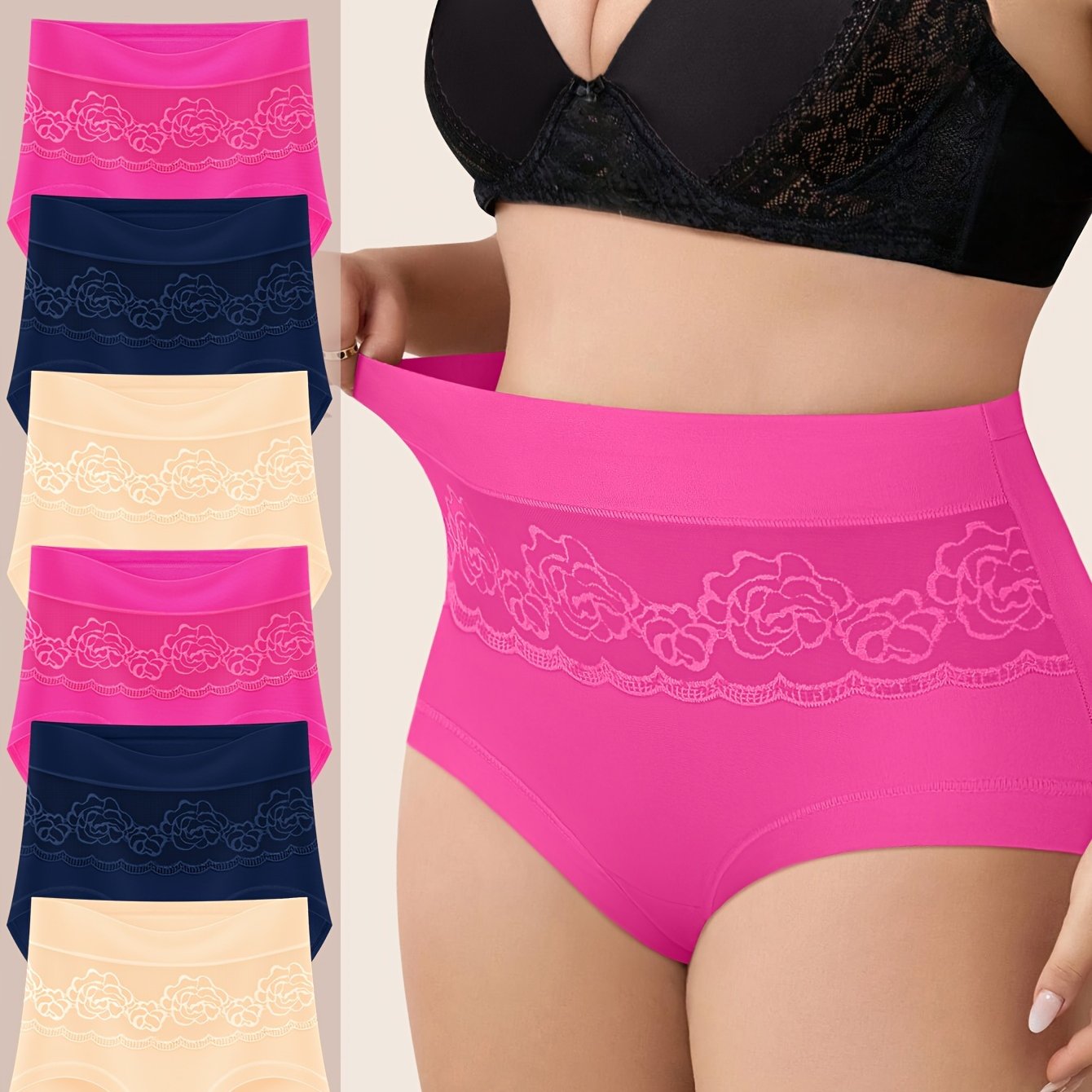Soft Plus Size Women's Elegant Panties, with Solid Contrast Lace