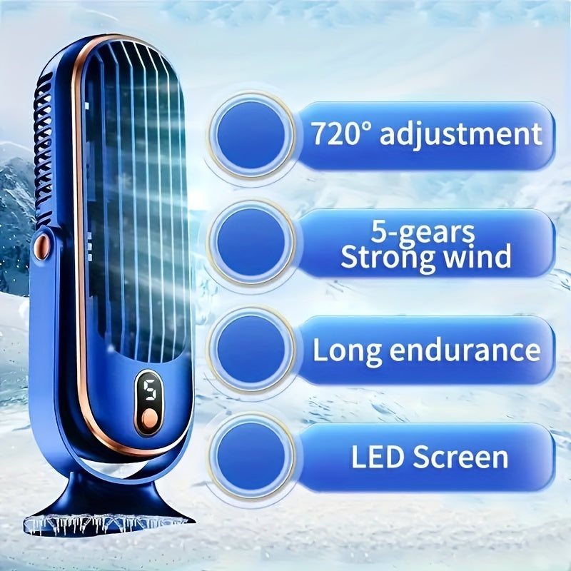 5-Speed Adjustable TENGQU Portable USB Desktop Fan Dual Blade 360 Degree Rotation for Home Office Travel Camping