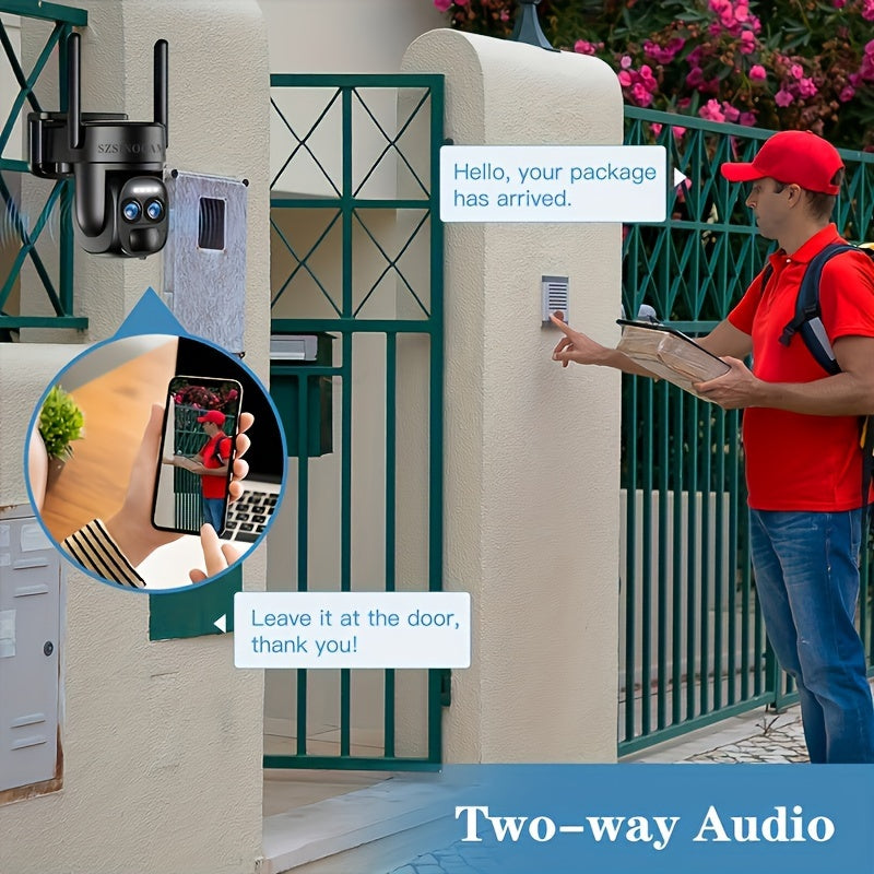 Security Camera With Solar Panel, PTZ HD System, Dual Lens