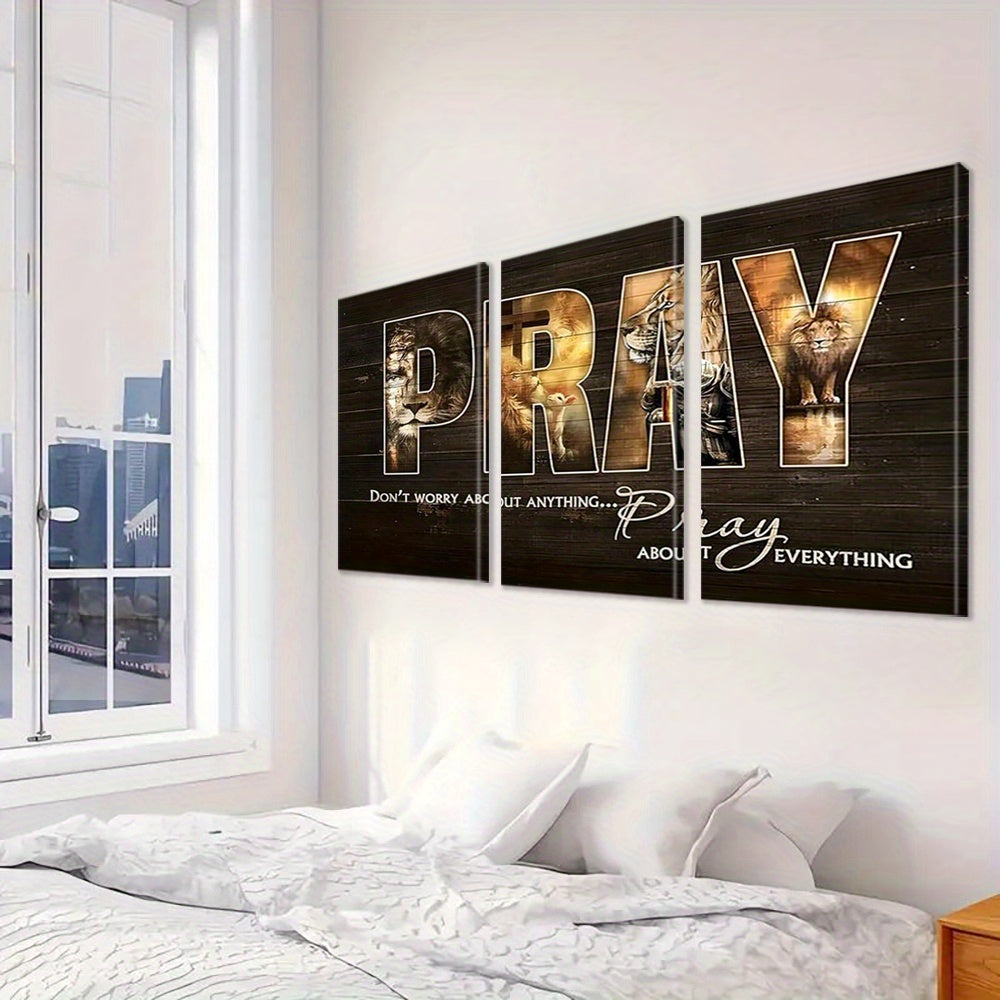 3pcs Set Renaissance Style Lion Canvas Wall Art Modern Fashion Frame Poster Print Wooden Frame Indoor Outdoor Decoration Suitable for Living Room Bedroom Bathroom Autumn Winter Theme