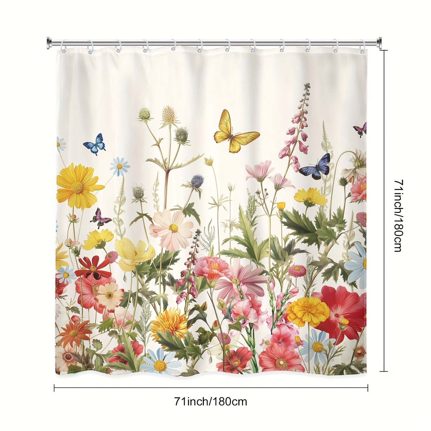 1/4pcs - Wildflower Shower Set Including Curtain Hooks 3 Mats