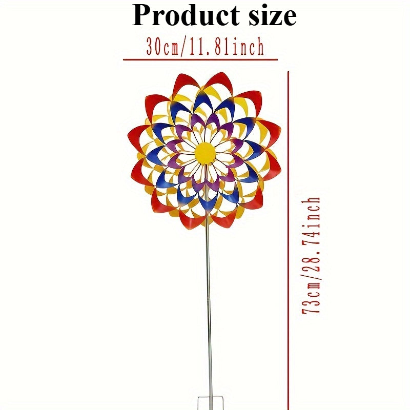 Vibrant Rainbow Metal Windmill Sculpture Rotating Garden Stake