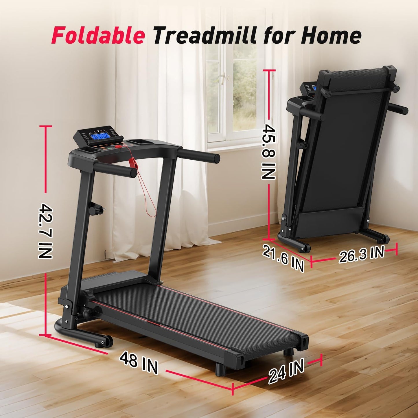 Foldable Portable Compact Walking Treadmill for Home 300LBS Capacity