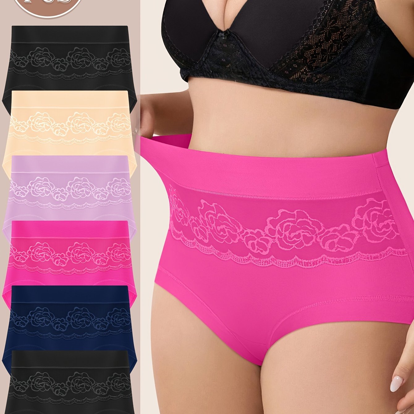 Soft Plus Size Women's Elegant Panties, with Solid Contrast Lace