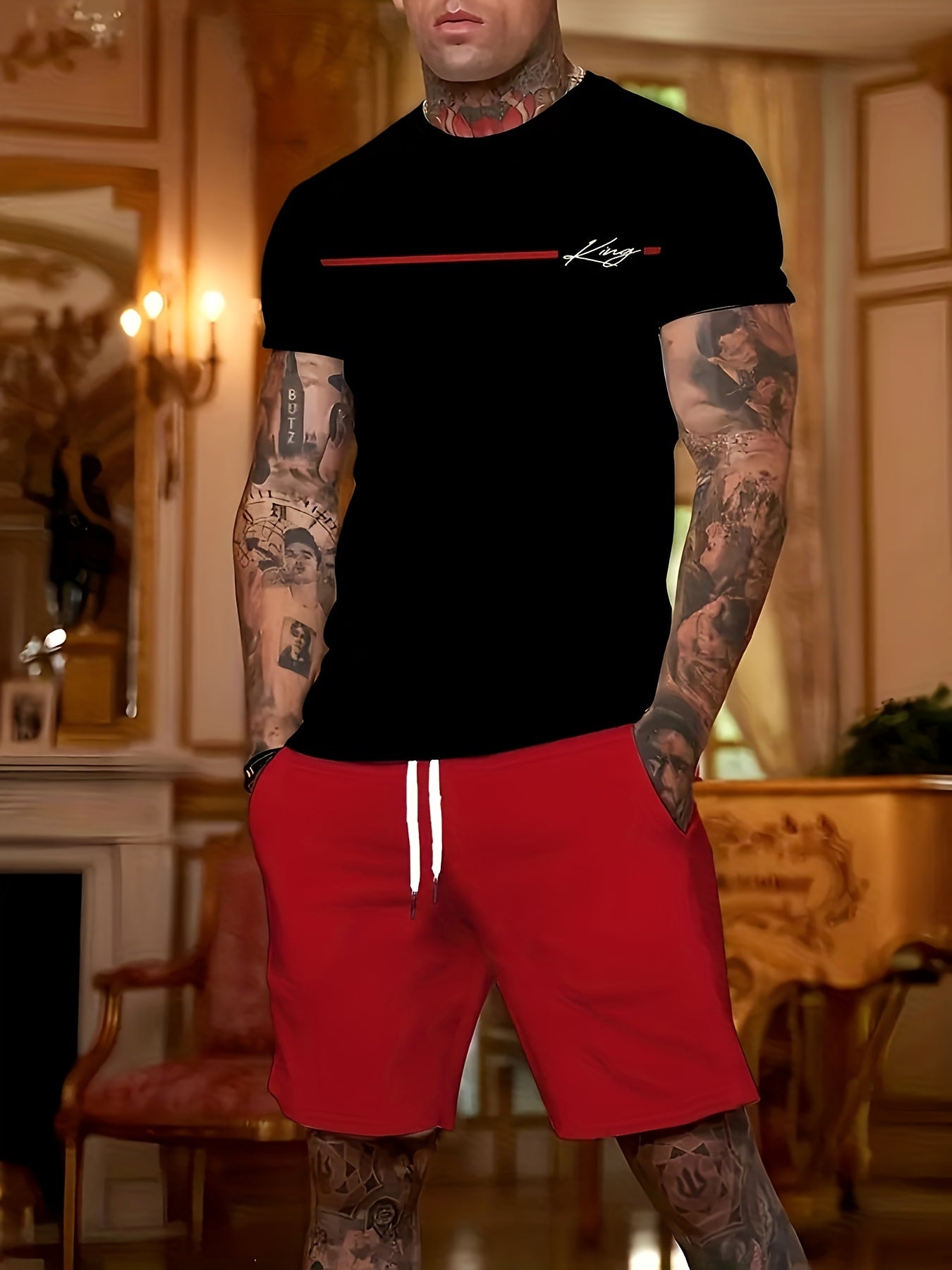 Men's New 2pcs Set - Casual Round Neck T-shirt and Shorts