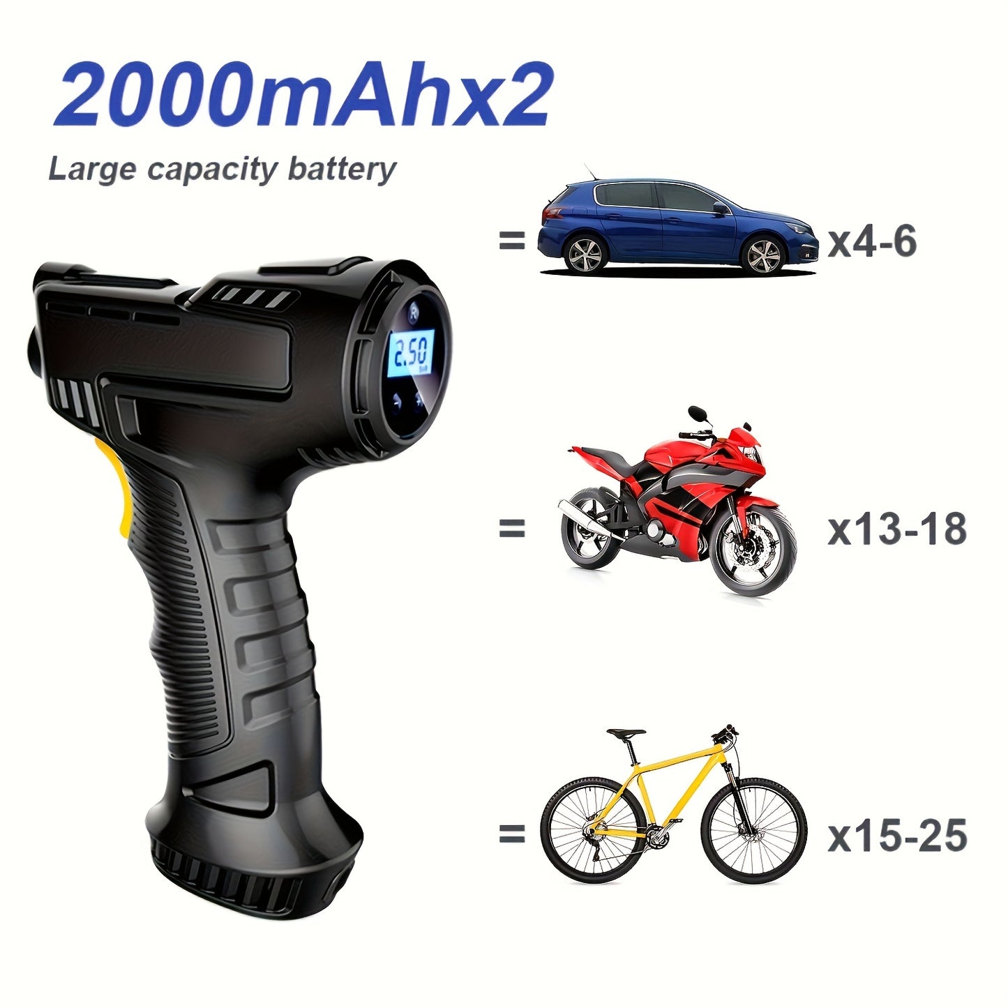 1pc Tire Inflator Portable Air Compressor 101-150PSI Car Pump