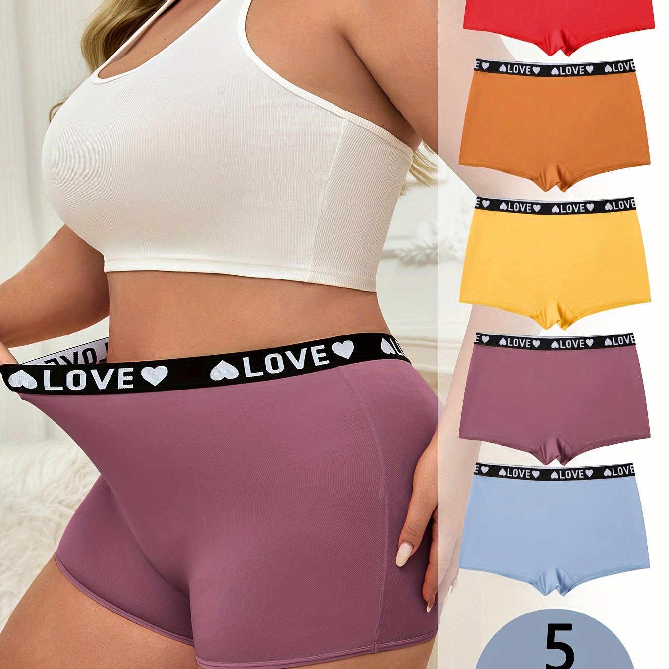 Plus Size Women's Shortie Panties, Mid-Rise Comfortable Underwear, Simple Style