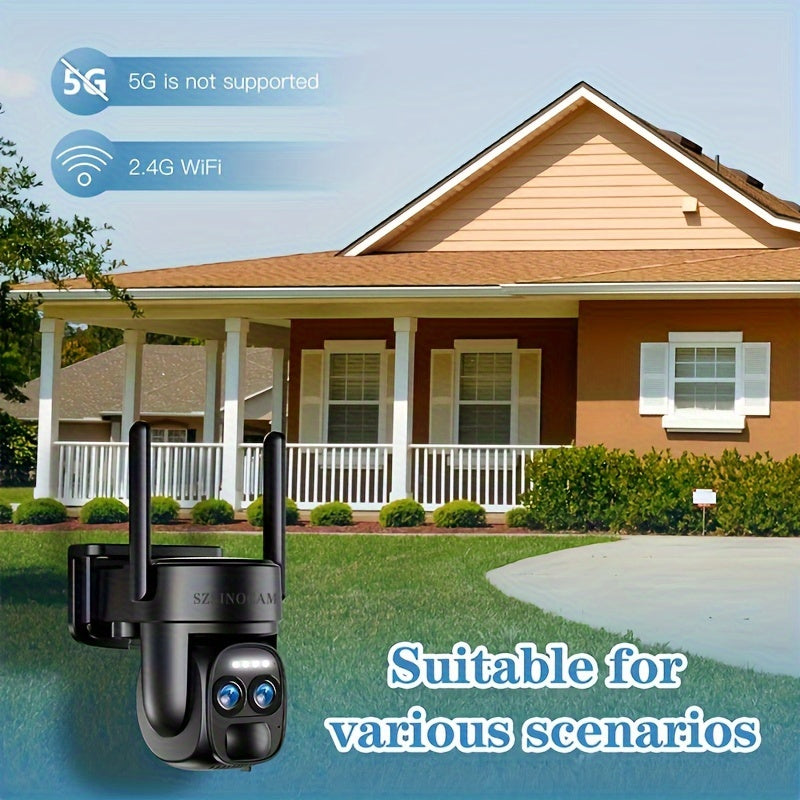 Security Camera With Solar Panel, PTZ HD System, Dual Lens