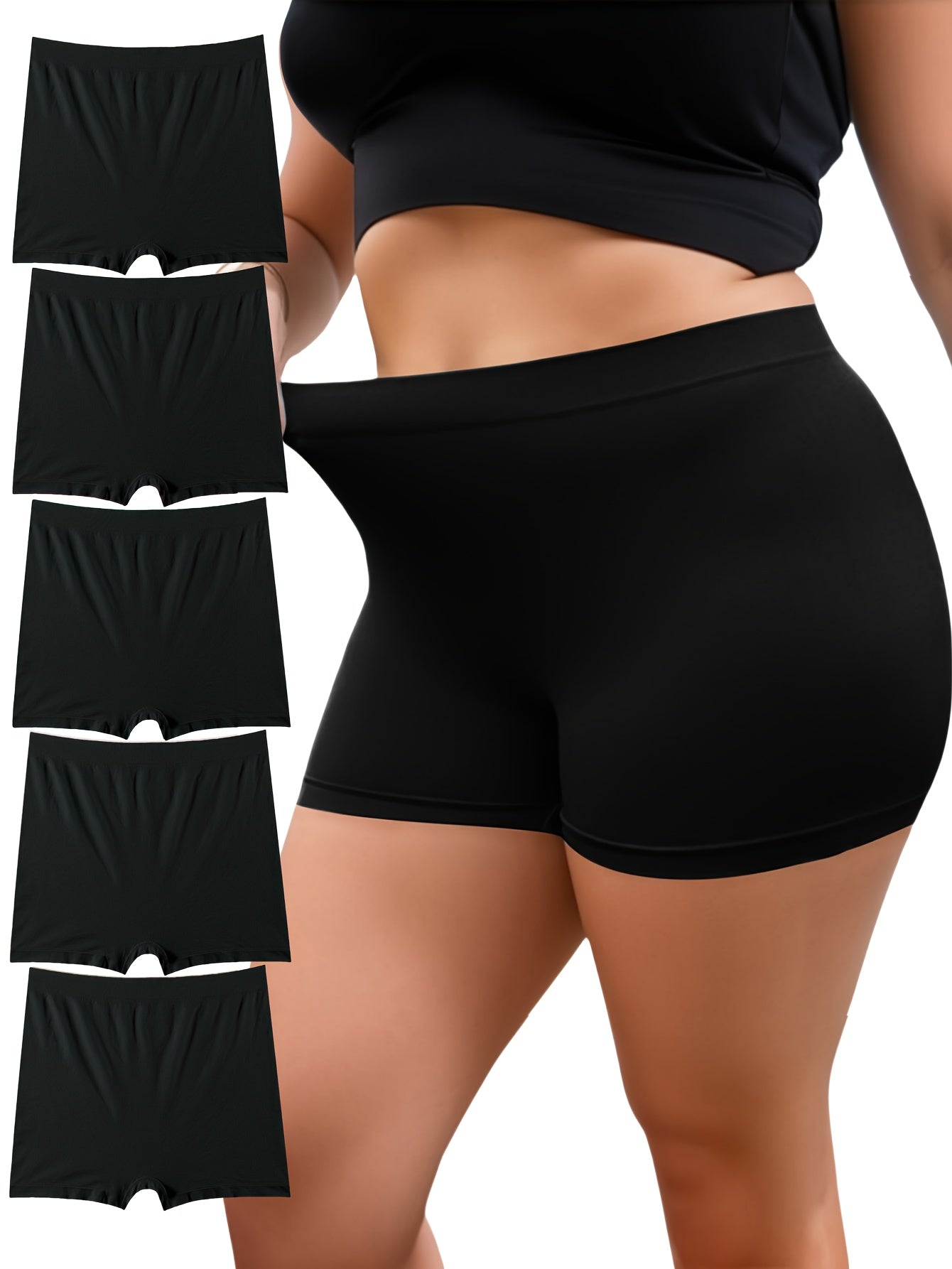 5pcs Women's Plus Simple Panties High Waisted Comfort Boyshorts
