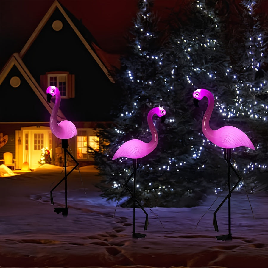 Set of 3 Flamingo Solar Lights for Outdoor Patio Decoration