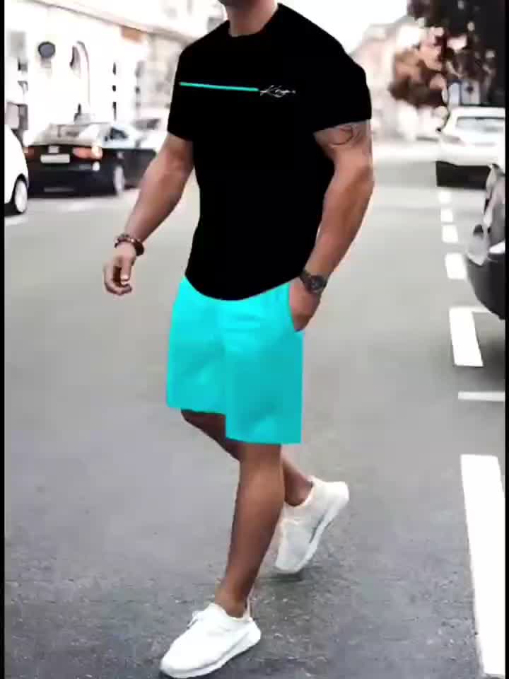 Men's New 2pcs Set - Casual Round Neck T-shirt and Shorts