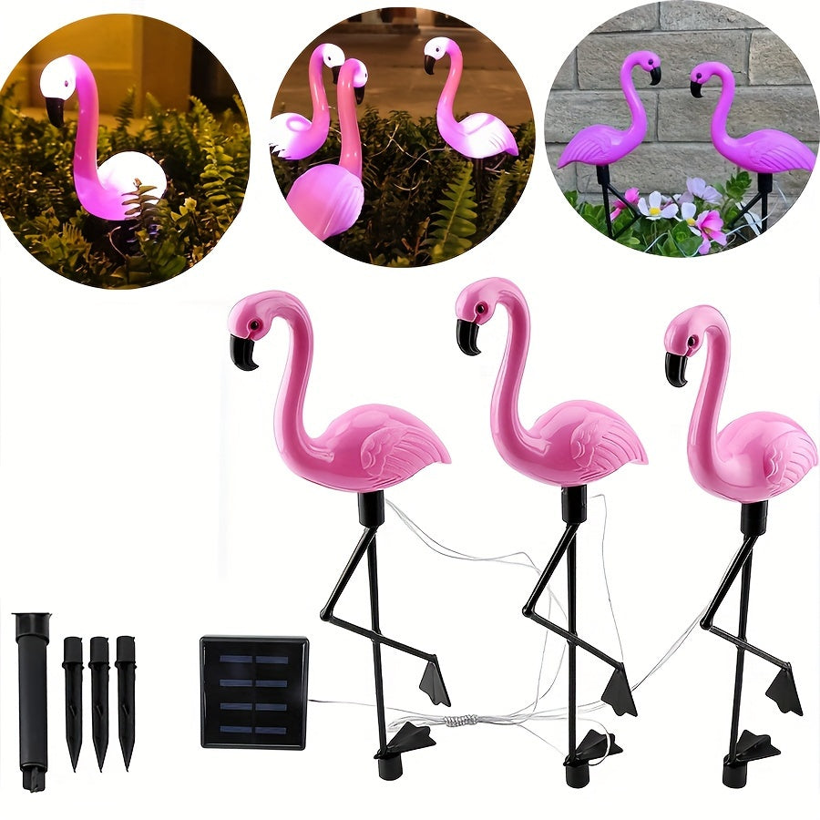 Set of 3 Flamingo Solar Lights for Outdoor Patio Decoration