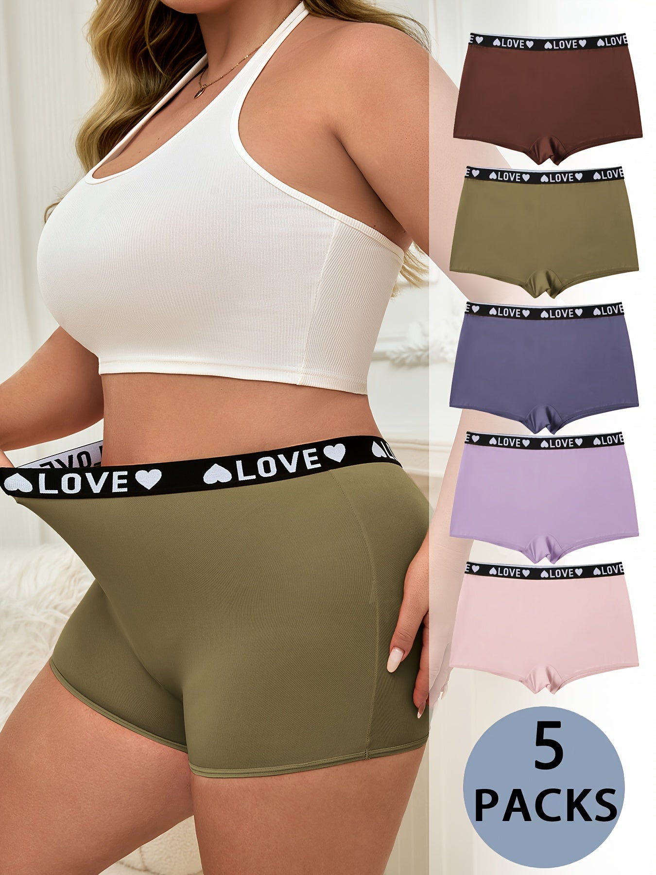 Plus Size Women's Shortie Panties, Mid-Rise Comfortable Underwear, Simple Style
