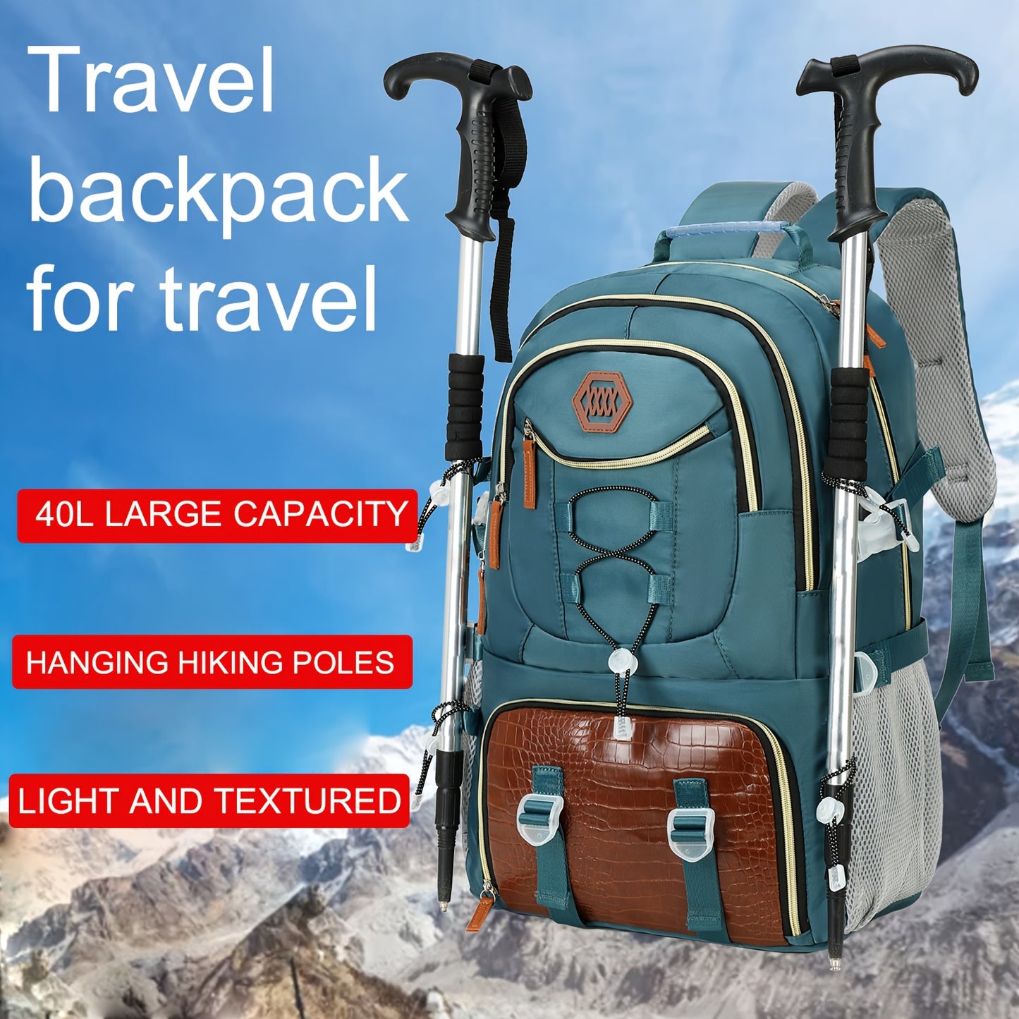 Lightweight 40L Travel Backpack with USB Charging Port