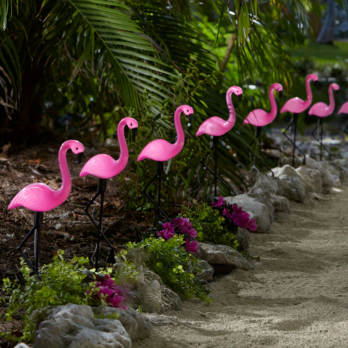 Set of 3 Flamingo Solar Lights for Outdoor Patio Decoration