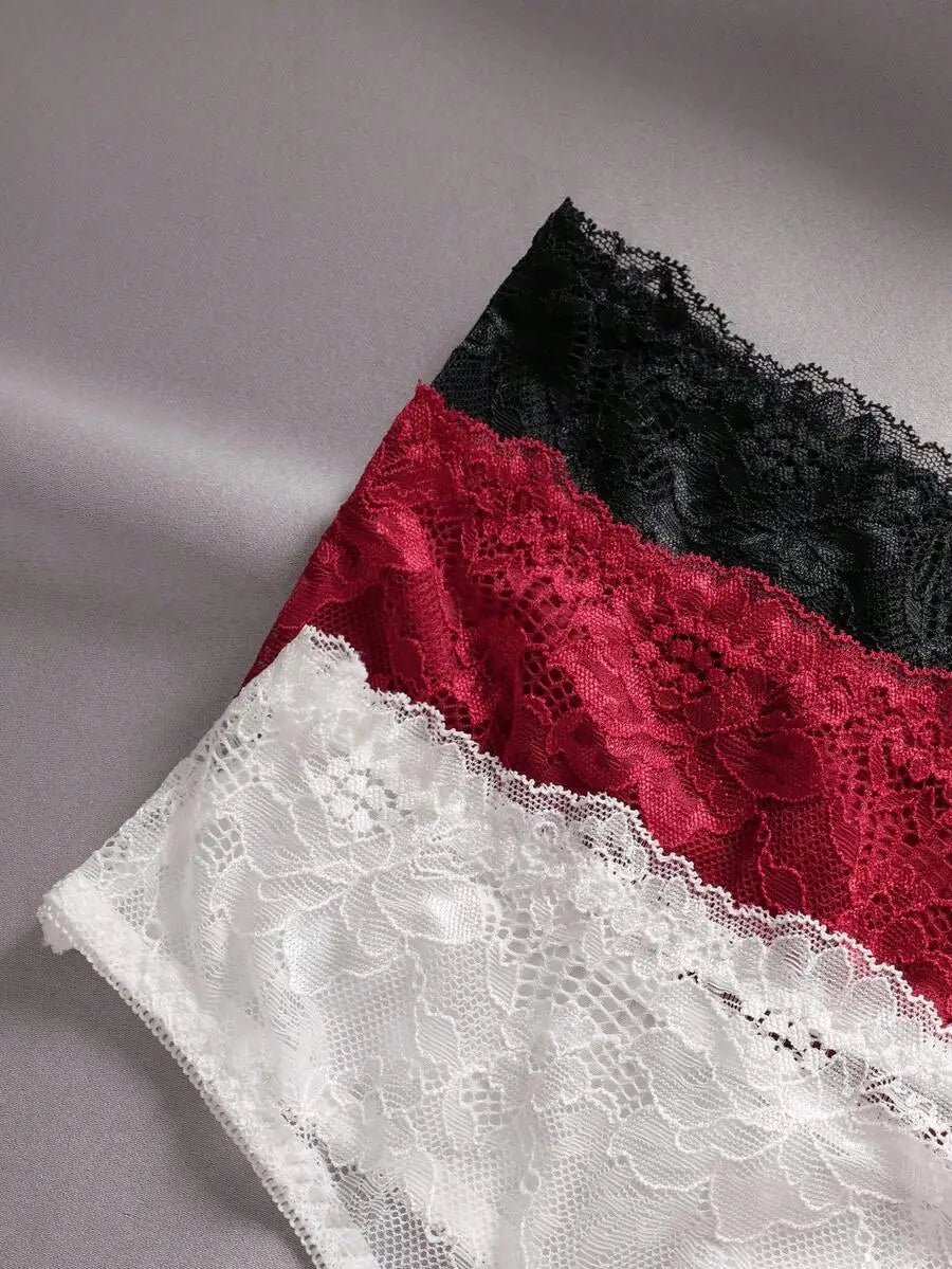 Women Lace Satin Panties Set Three Pack Soft Trim Comfort