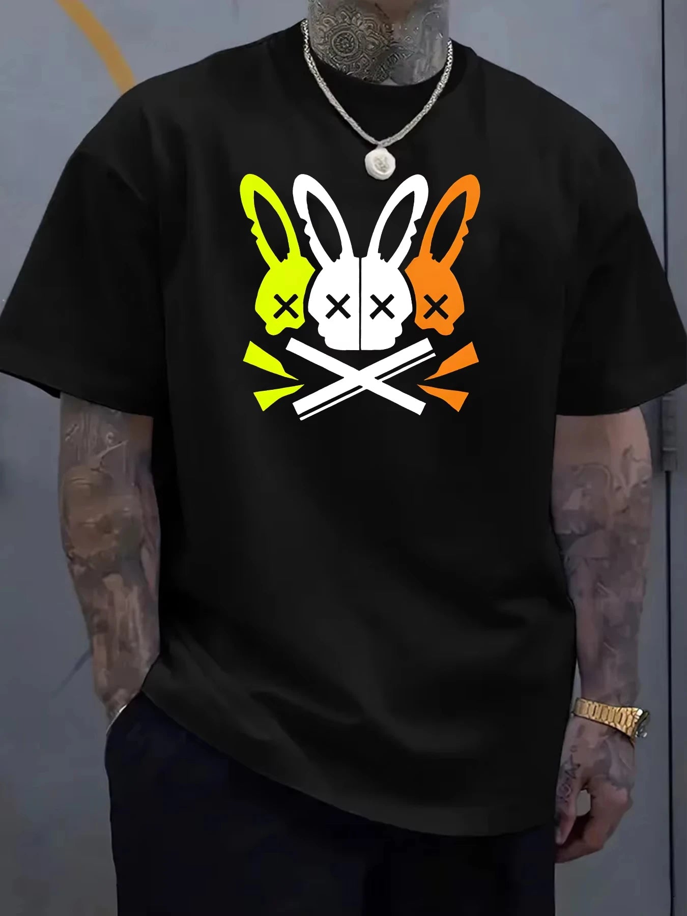 Men's Rabbit Skull Pattern T Shirt For All Seasons