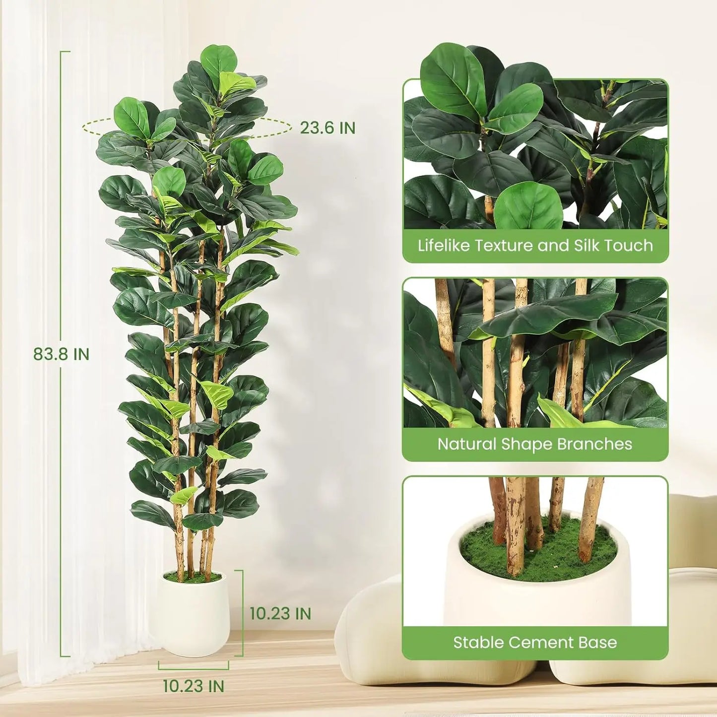 HiMiss Artificial Fiddle Leaf Fig Tree With Decorative Pot