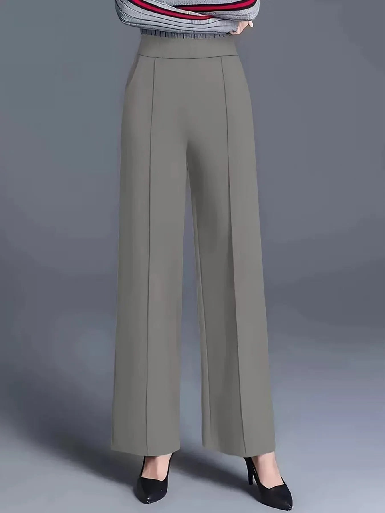 Wide Leg High Waist Women's Casual Pants With Pockets