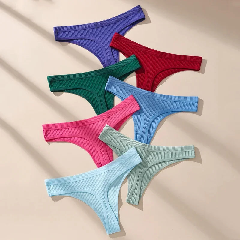 Women Cotton Thongs Panties Striped Underwear Soft G Strings Lingerie