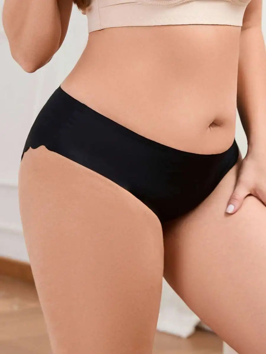 Breathable Ice Silk Briefs For Women With Scallop Trim