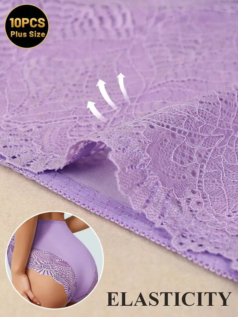 Women Lace Briefs Mid High Waist Breathable Comfort
