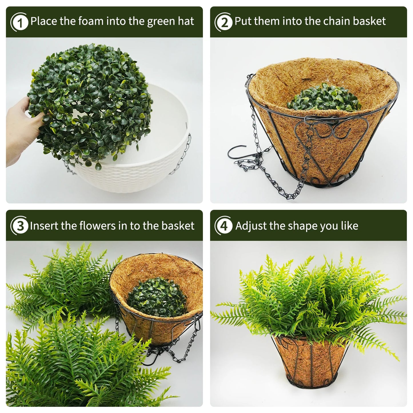 HiMISS 2 Pack Artificial Hanging Fern With Basket Outdoor Decor