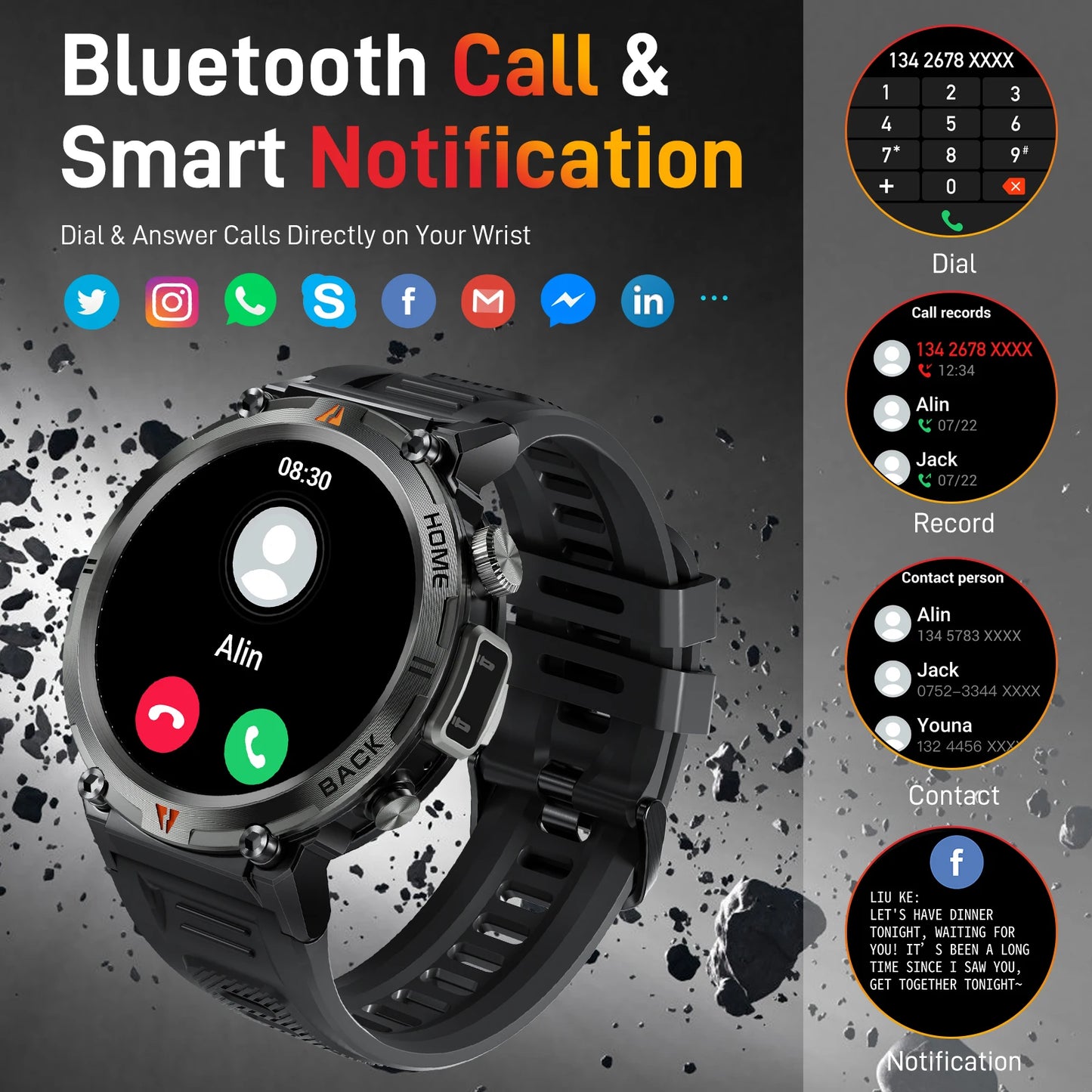 LaNikar KE3 Smartwatch Bluetooth Call Health Monitor For iOS Android