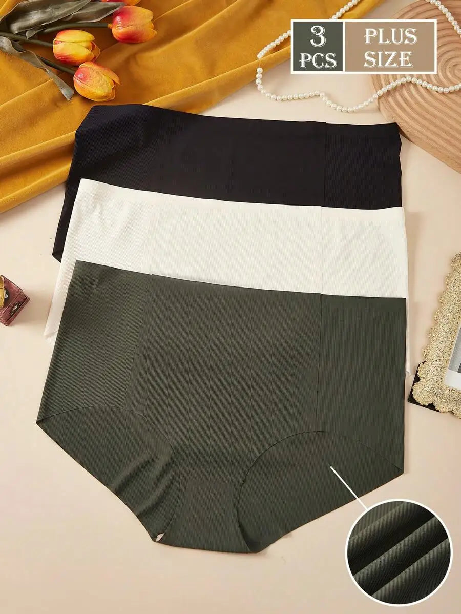 Seamless Ribbed Women Panties Breathable High Elastic Full Coverage
