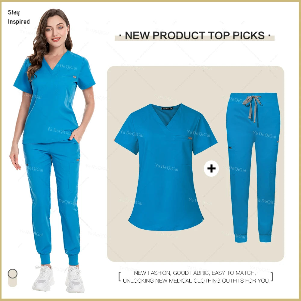 Unisex Nurse Scrubs Uniform Set Jogger Pants Medical Workwear