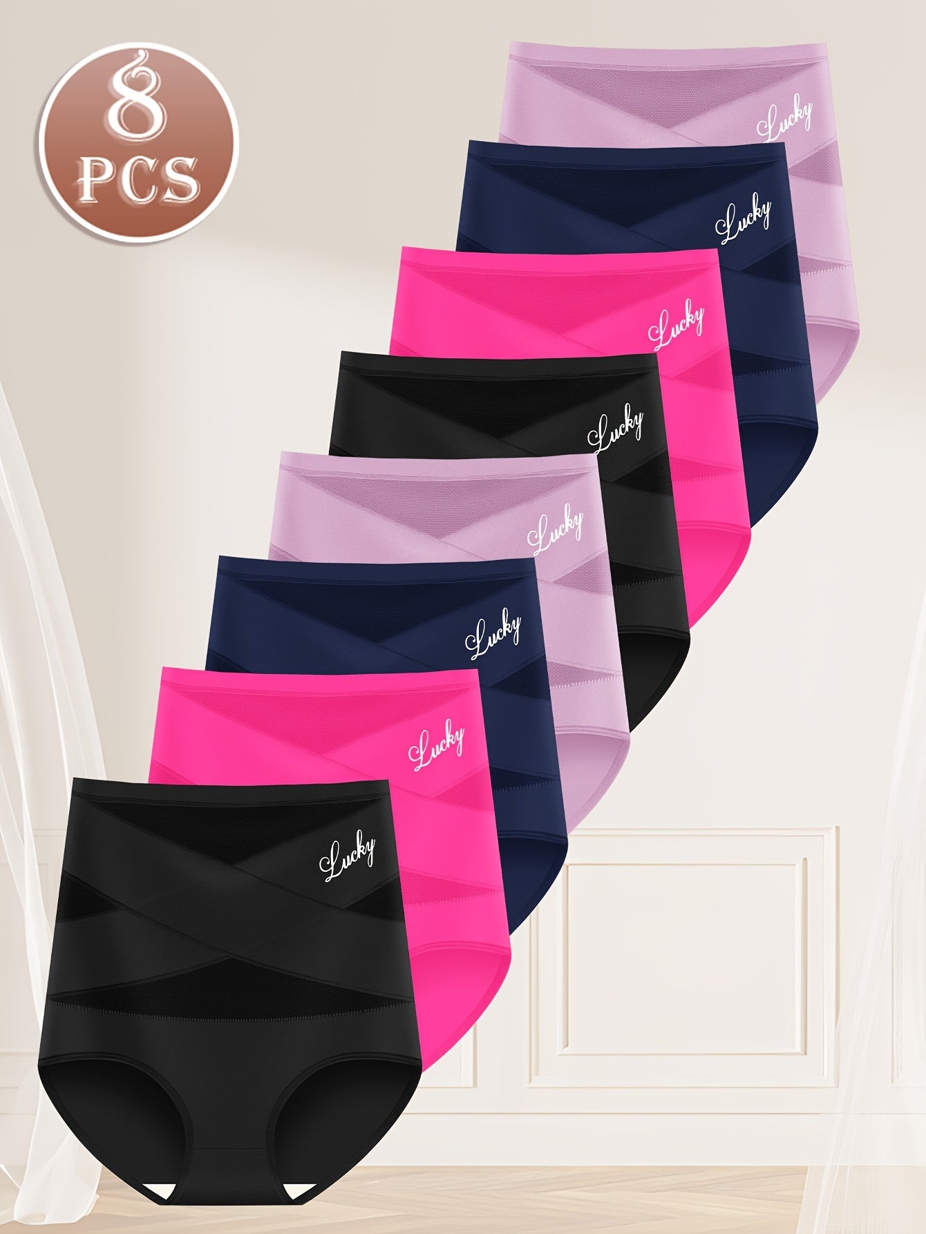 Breathable Mesh Underwear 8-Pack High-Waisted Women's Panties