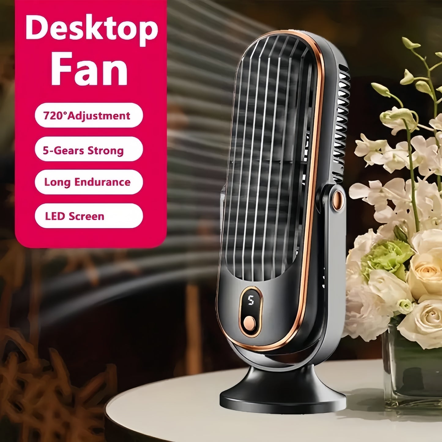 5-Speed Adjustable TENGQU Portable USB Desktop Fan Dual Blade 360 Degree Rotation for Home Office Travel Camping