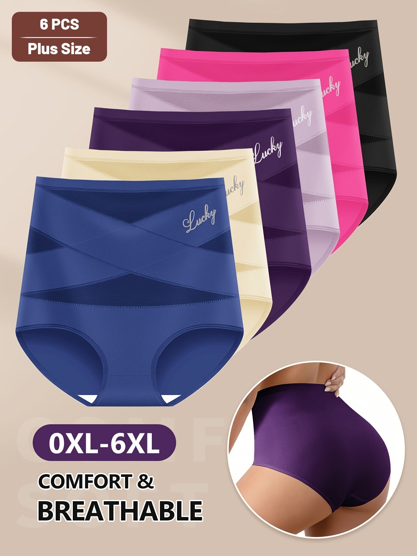 6-Pack Large Size High Waist Tummy Control Underwear