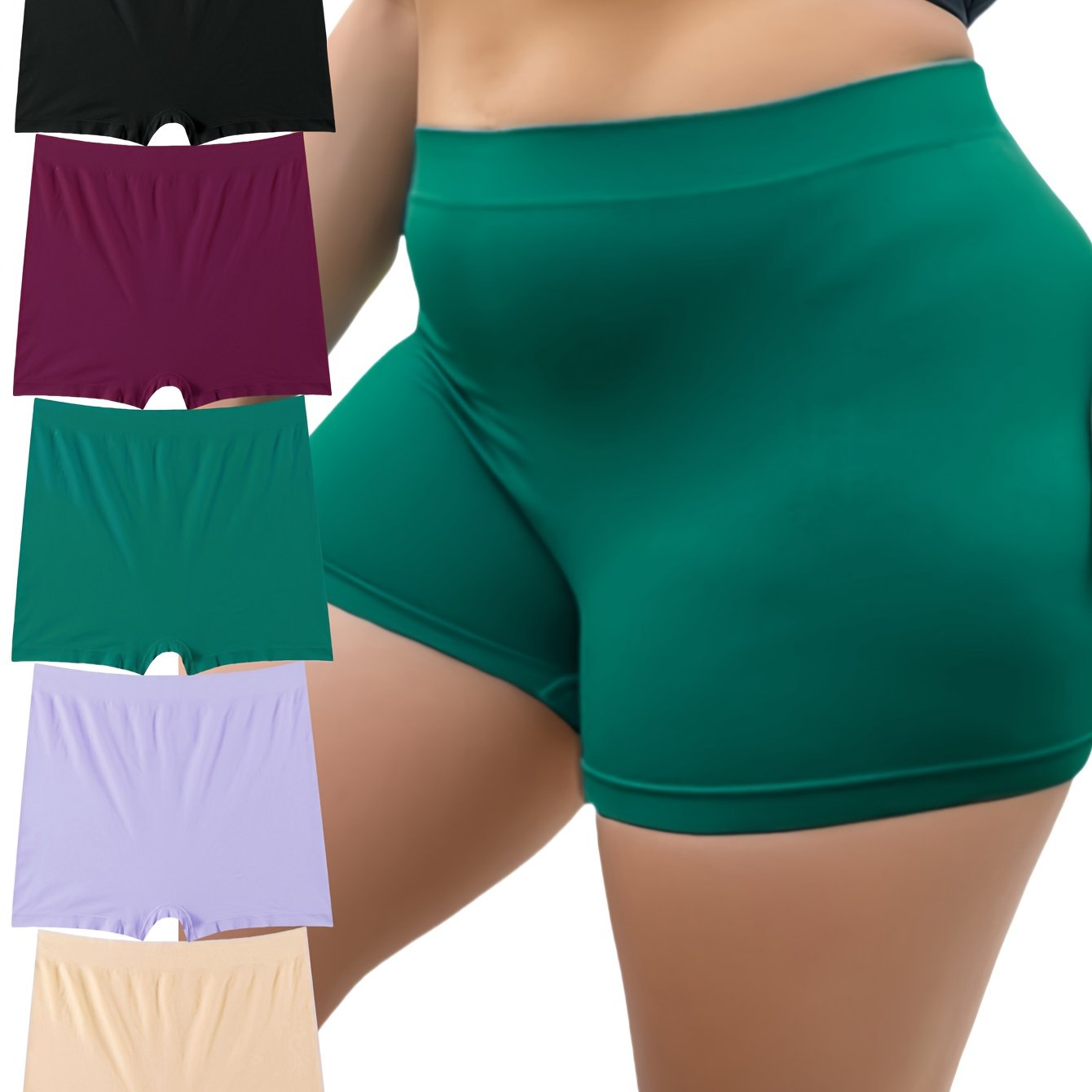 5pcs Women's Plus Simple Panties High Waisted Comfort Boyshorts