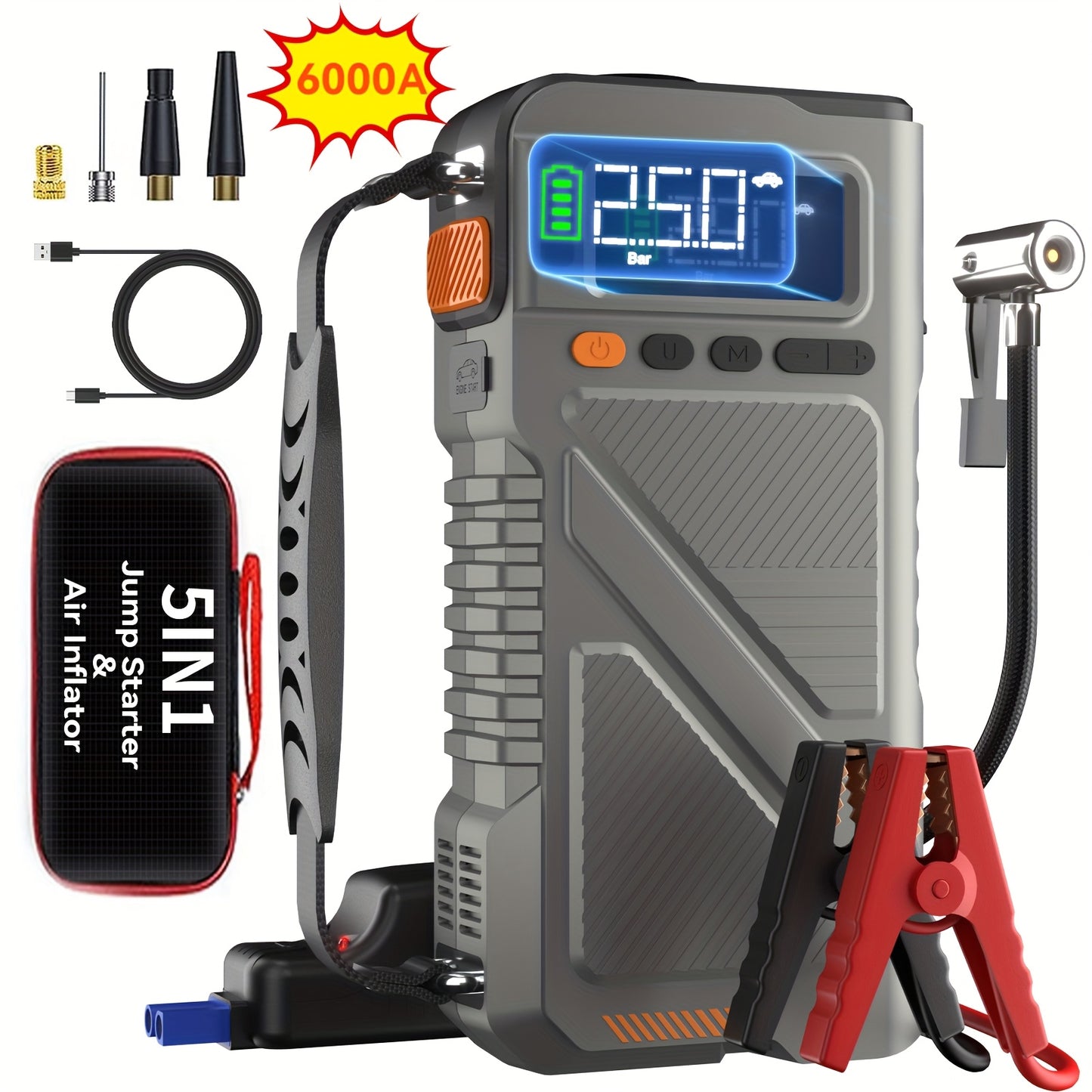 6000A Jump Starter with Air Compressor and Tire Inflator