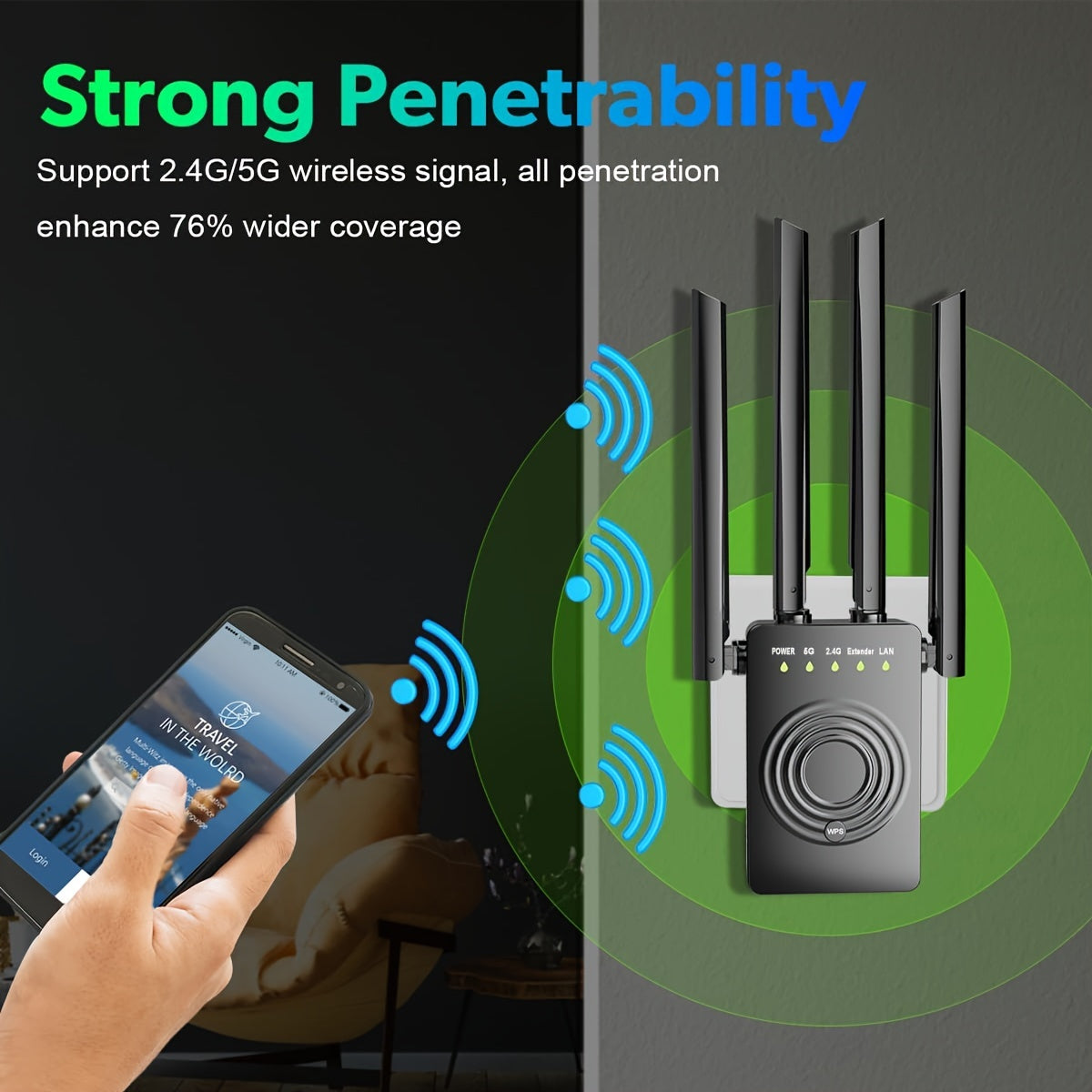1200Mbps Ultra-Fast WiFi Extender Dual Band Signal Booster