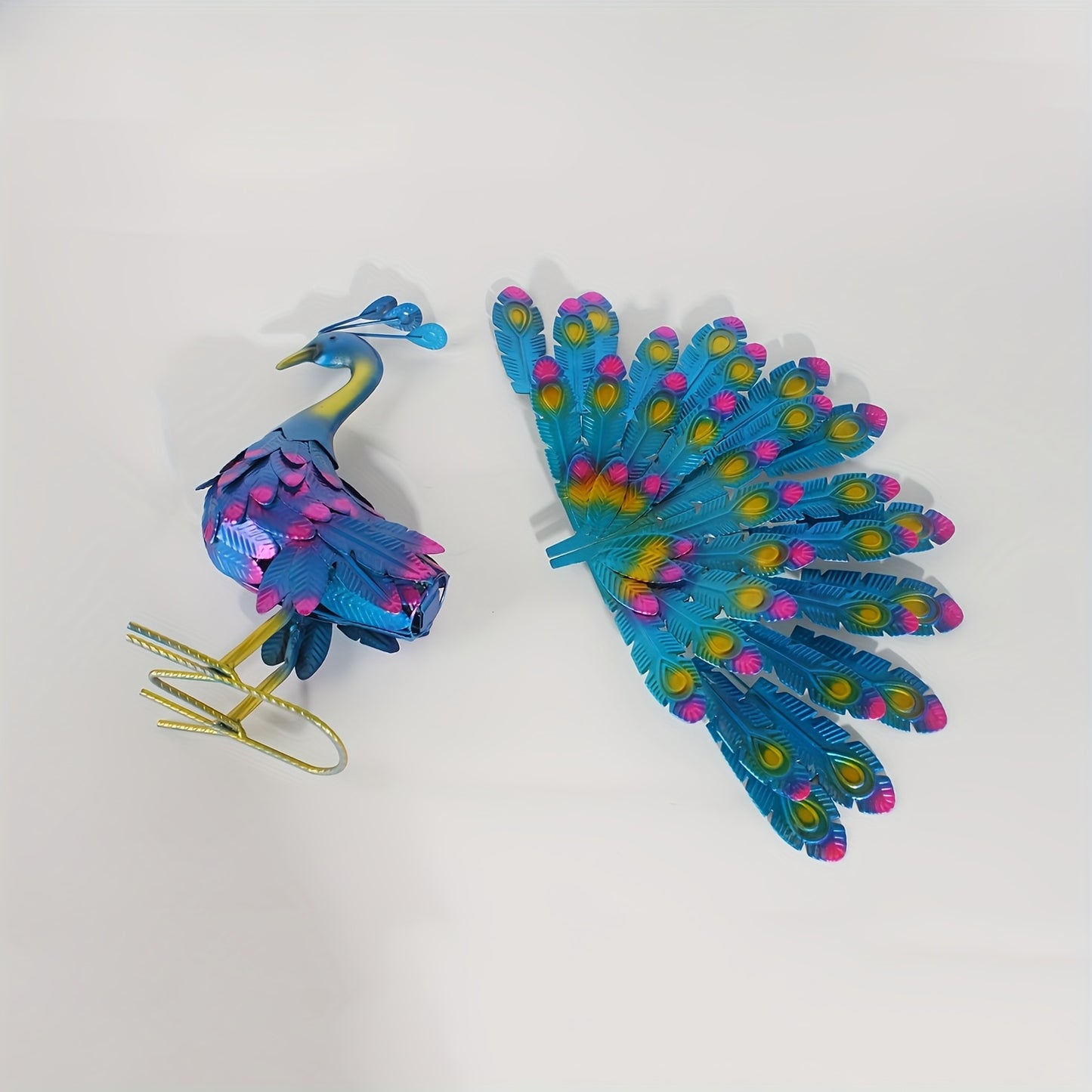 Blue & Green Metallic Peacock Garden Stake No Battery Required