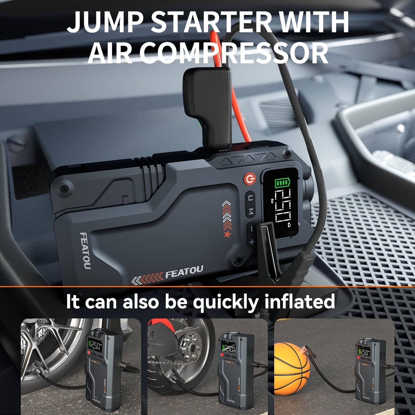 6000A Jump Starter with Air Compressor and Tire Inflator