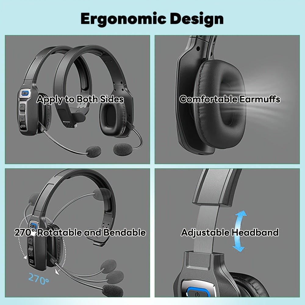 New Wireless Headset with Microphone AI Noise Canceling Trucker Headset 164ft Range 65 Hours Battery Life Work from Home Truck Driver Computer