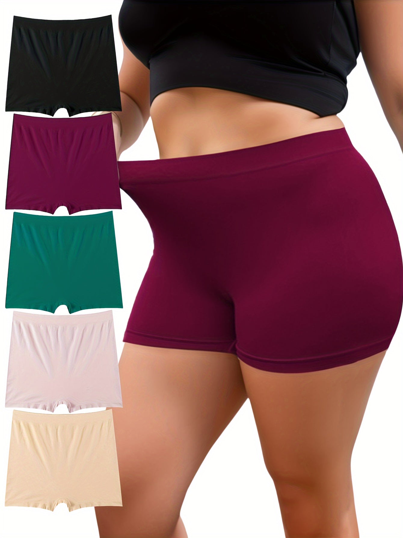 5pcs Women's Plus Simple Panties High Waisted Comfort Boyshorts