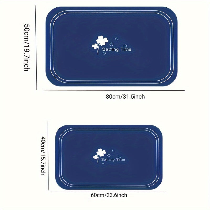 Hypoallergenic Diatomaceous Earth Bath Mat Quick-Dry Non-Slip Soft Comfort Navy Blue Golden Clover Pattern Extra Large