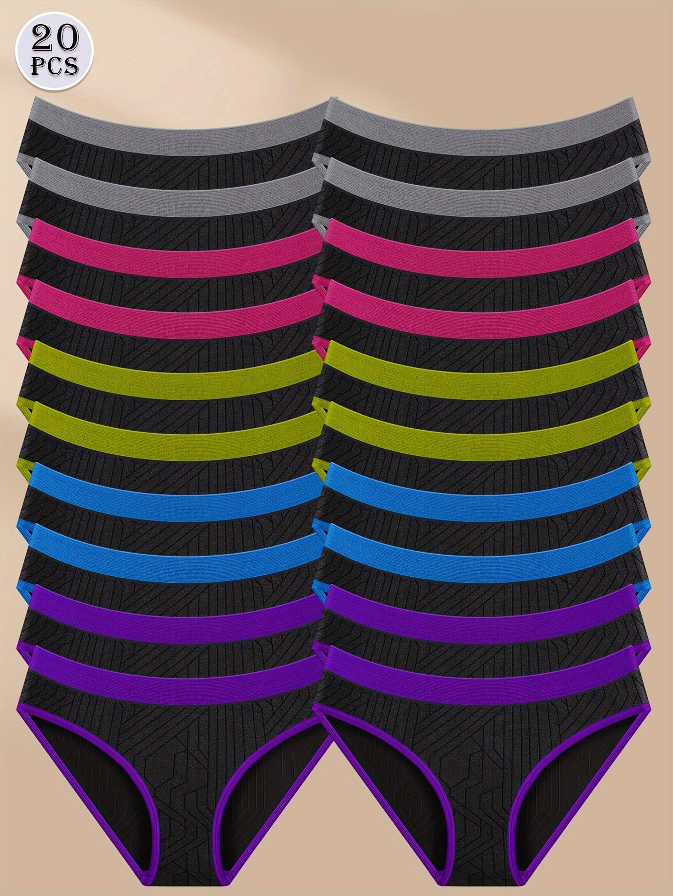 20pcs Seamless Color Block Comfy Briefs for Women