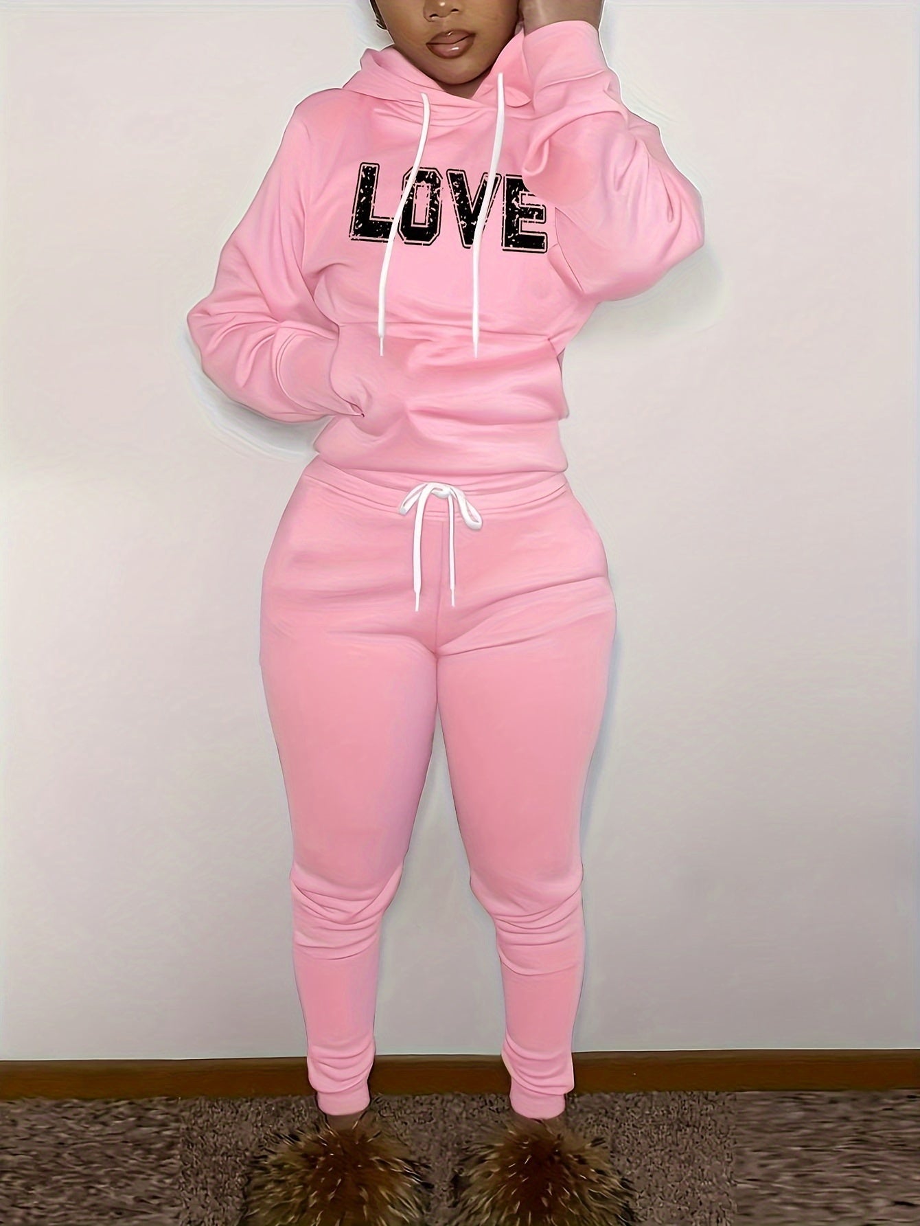 Women'S Casual Fall/Winter Hooded Sweatshirt and Joggers Set