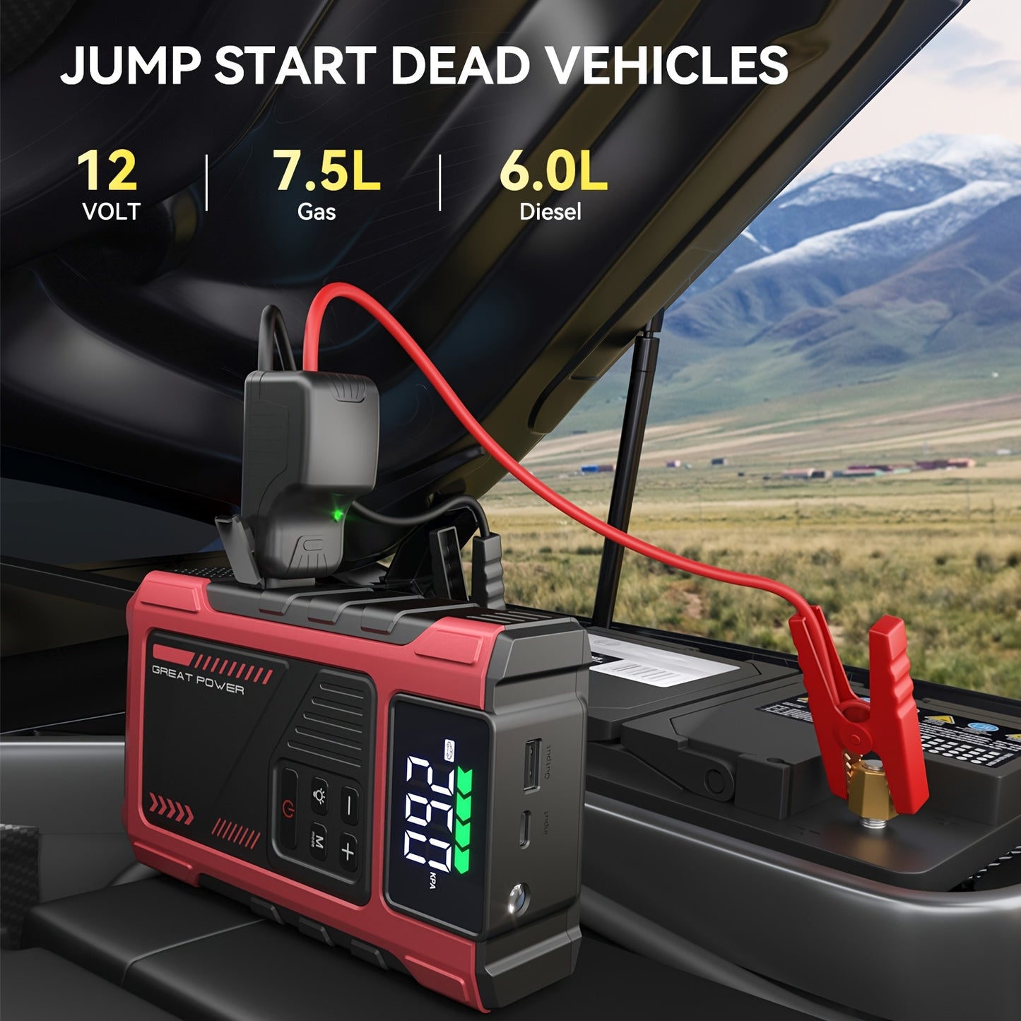 Portable Jump Starter 3000A Peak Power Car Compressor